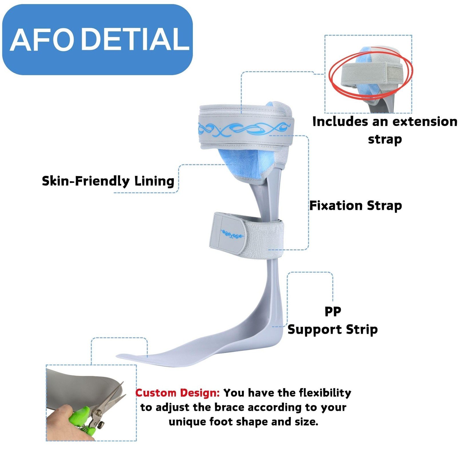 AFO Drop Foot Stabilizer Brace Ankle Orthosis Assist Walking Large Right
