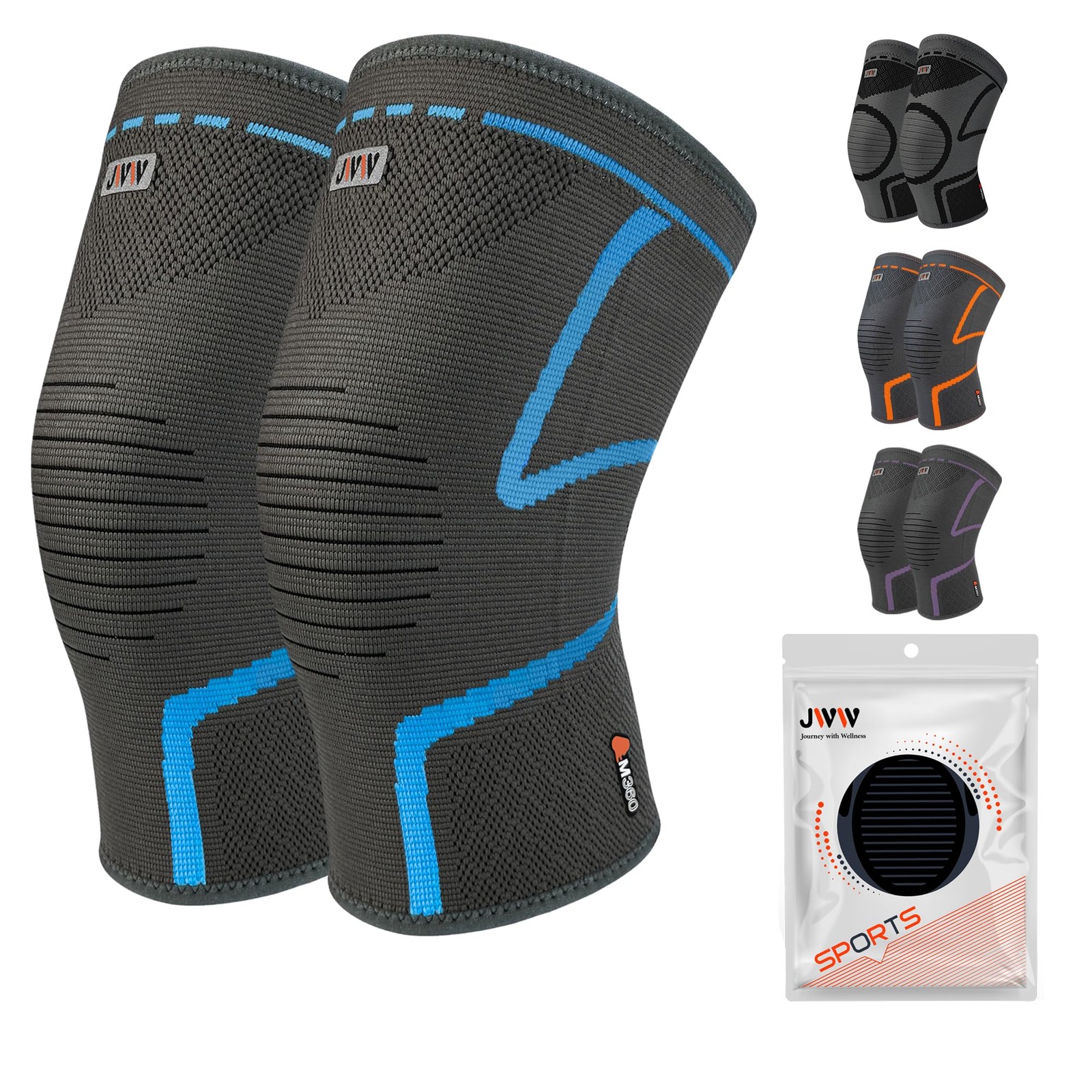 JWW Plus Size Knee Compression Sleeve 2 Pack, Big Thigh Fit, Blue, 3XL | Full…