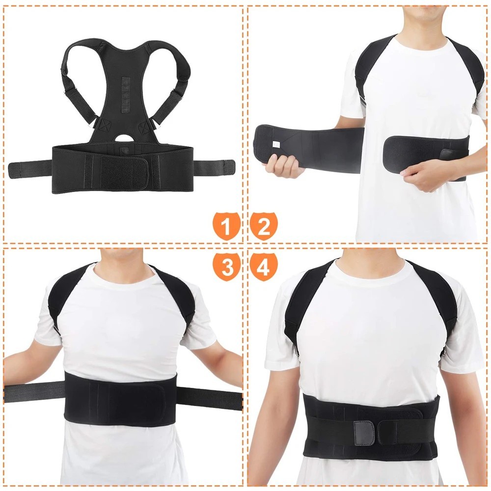 Men Posture Corrector Back Support Brace Orthopedic Shoulder Lumbar Belt Size