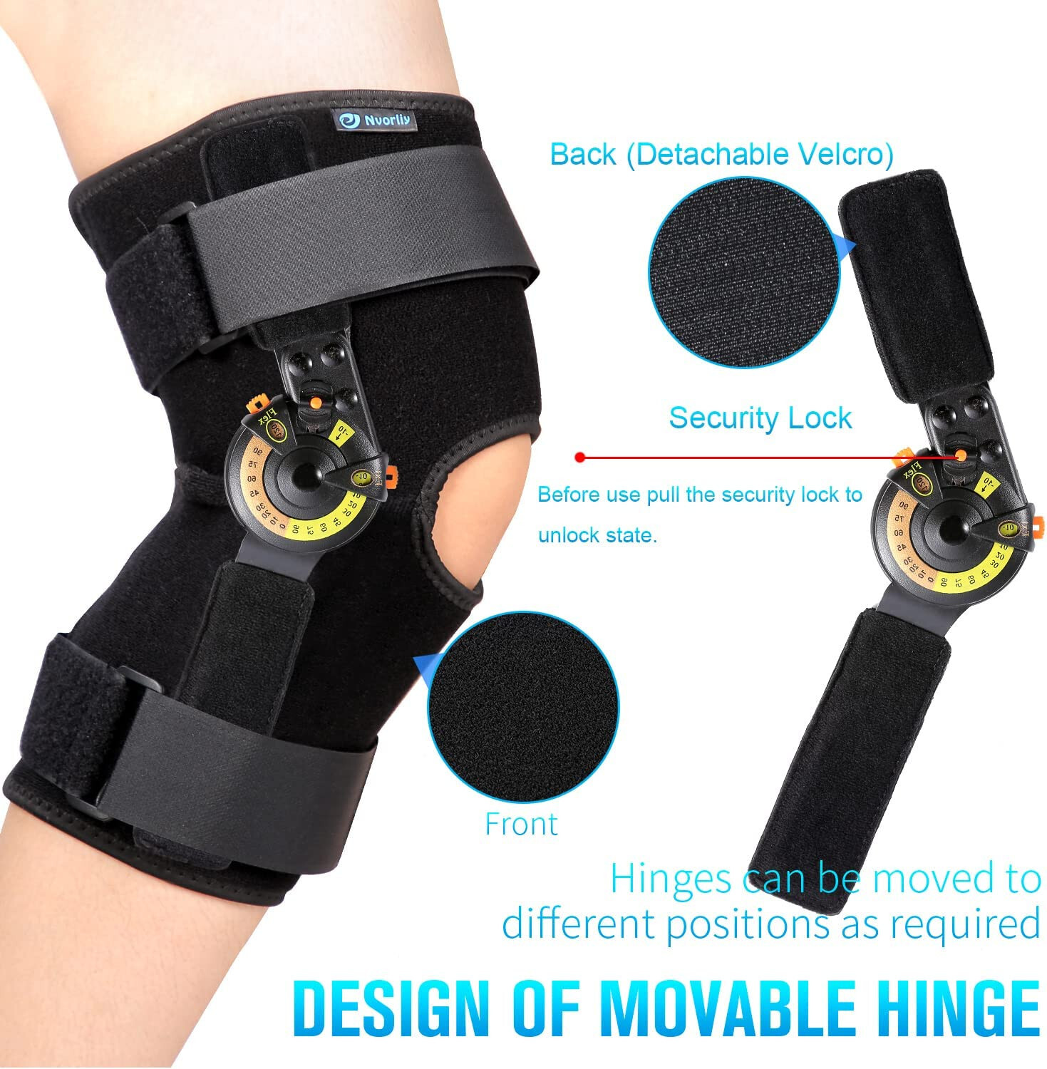 NVORLIY Hinged Orthopedic ROM Knee Brace. Side Stabilizers. LOCKS. UNISEX. Small