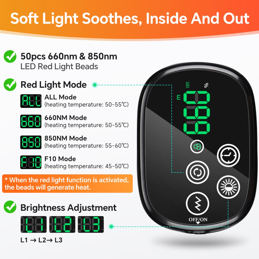 660nm & 850nm Infrared Red Light Therapy Heated Vibration Shoulder Massager Wrap