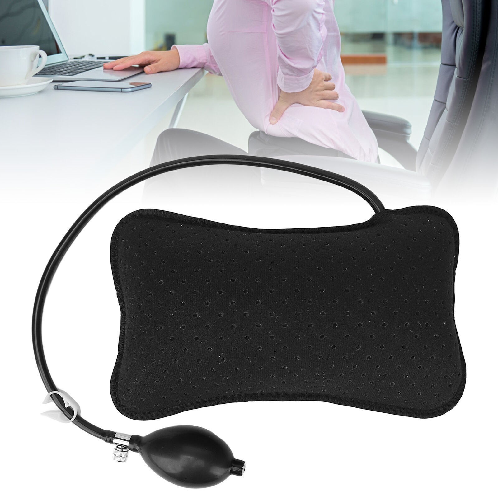 Inflatable Lumbar Support Pillow Manual Press Type Adjustable Lower Back Cushion