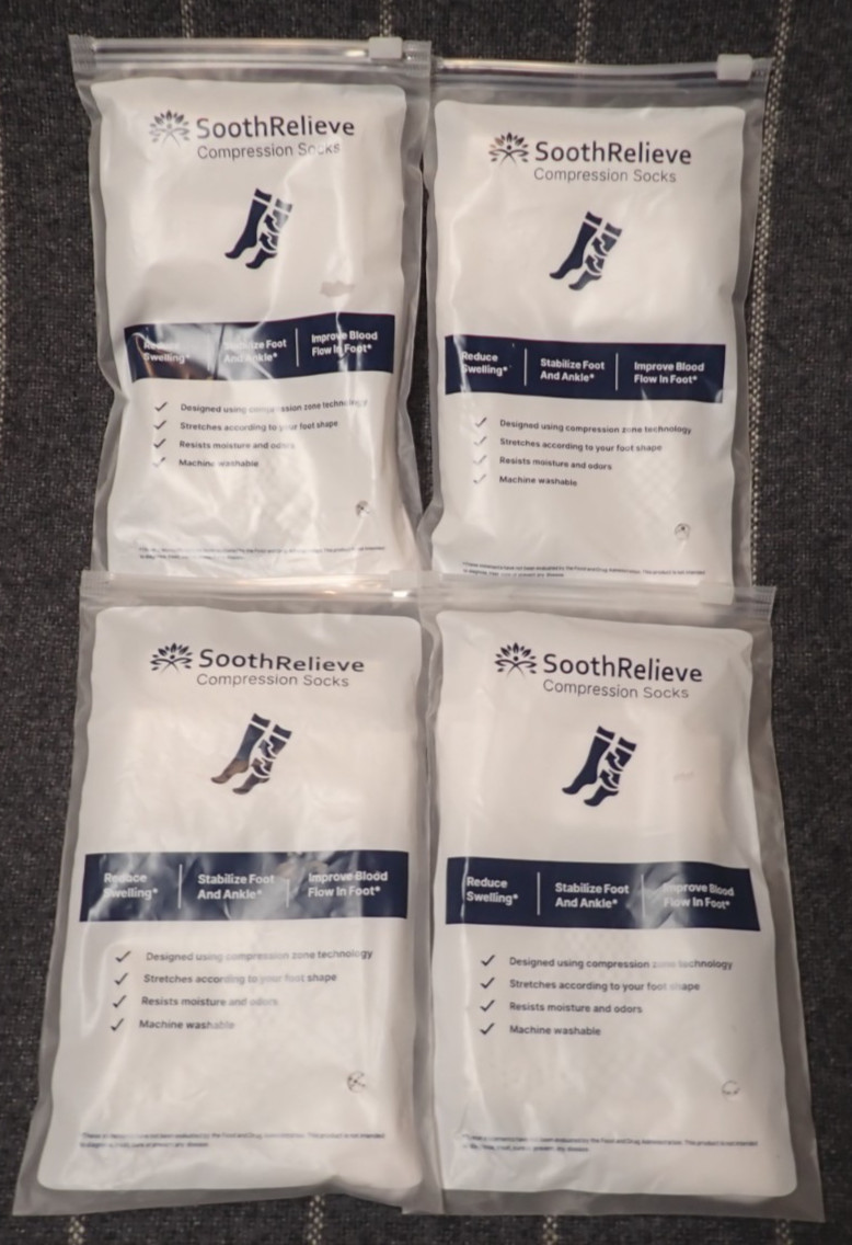 Lot of 4 Pairs Sooth Relieve Compression Socks Open Toe White Unisex Size Large
