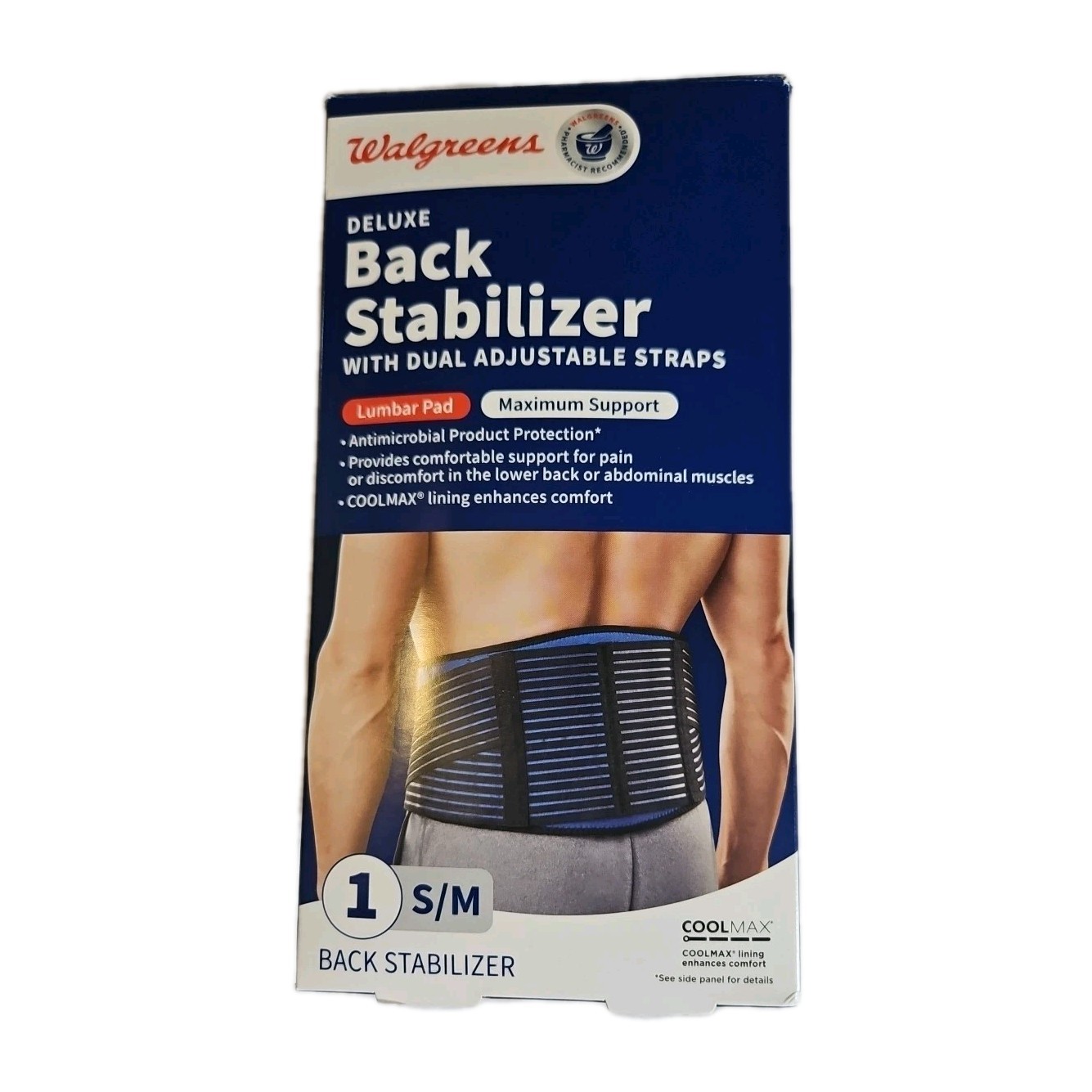Walgreens Deluxe Back Stabilizer Support Belt Dual Adjustable Straps Size S/M