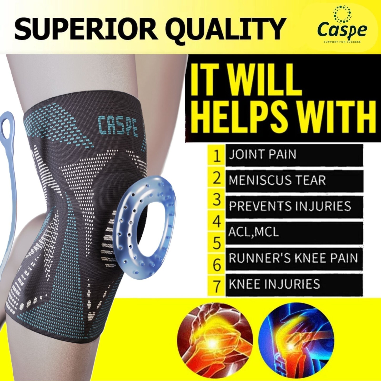 Caspe Knee Sleeves Compression Brace Support Sport Joint Injury Pain Arthritis