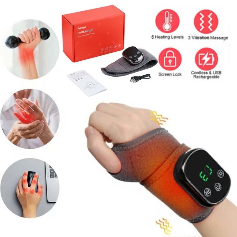 Electric Wrist Massager Brace w/ Heat & Vibration for Carpal Tunnel, Arthritis