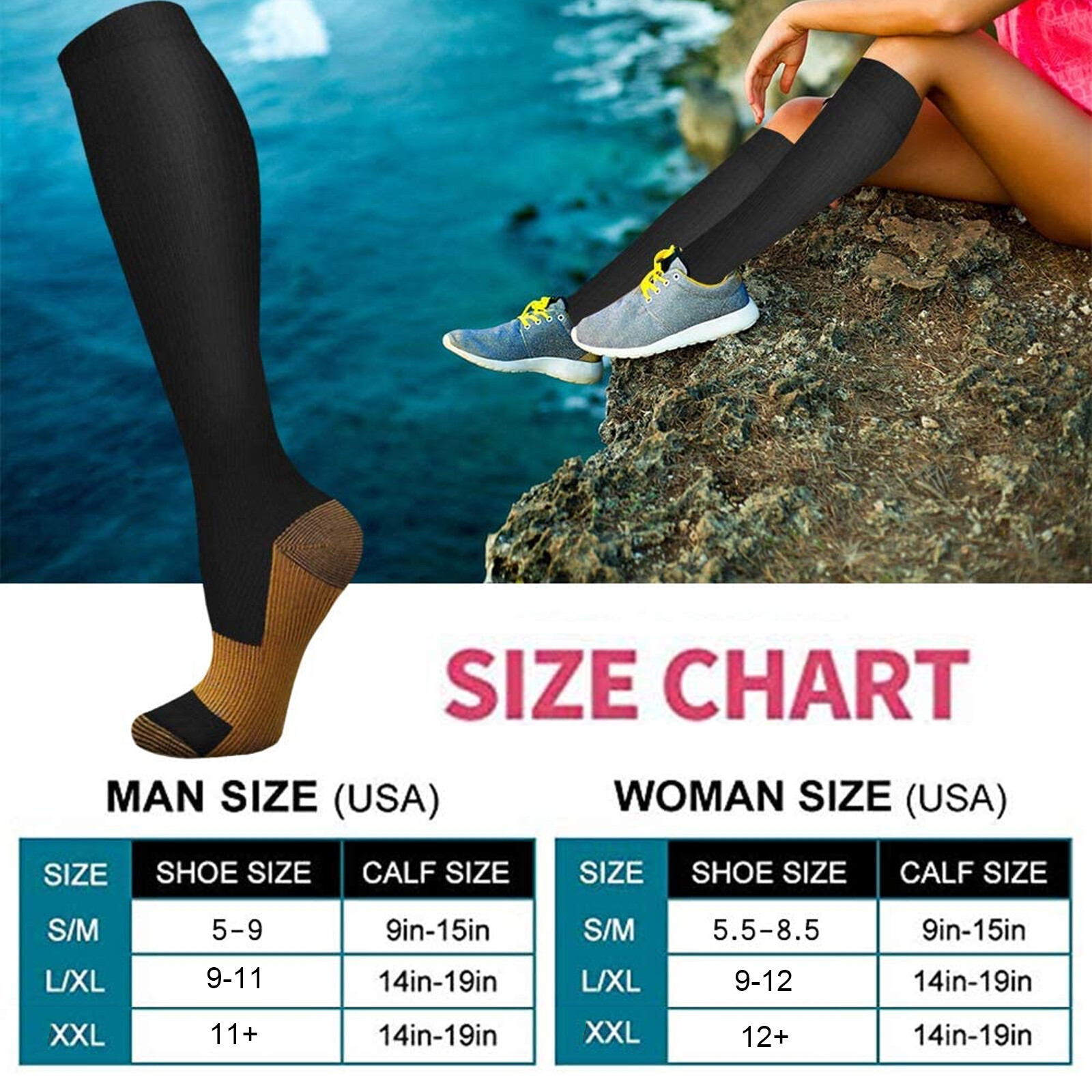 1/5 Pairs Copper Compression Socks 20-30mmHg Graduated Support Mens Womens S-XXL