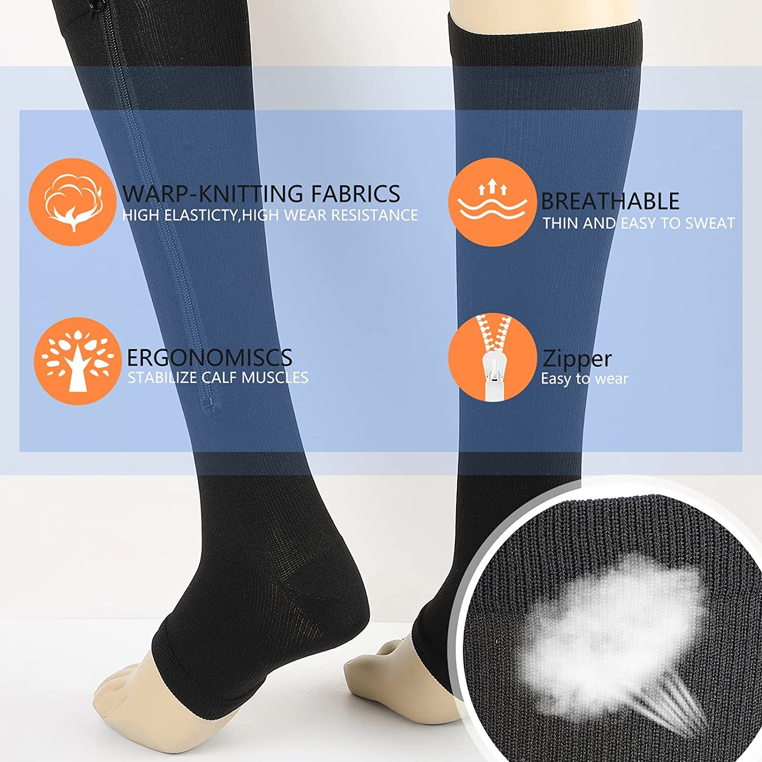 Zip Up Open Toe Compression Zipper Socks Calf Support Stockings Unisex 1/3 Pairs