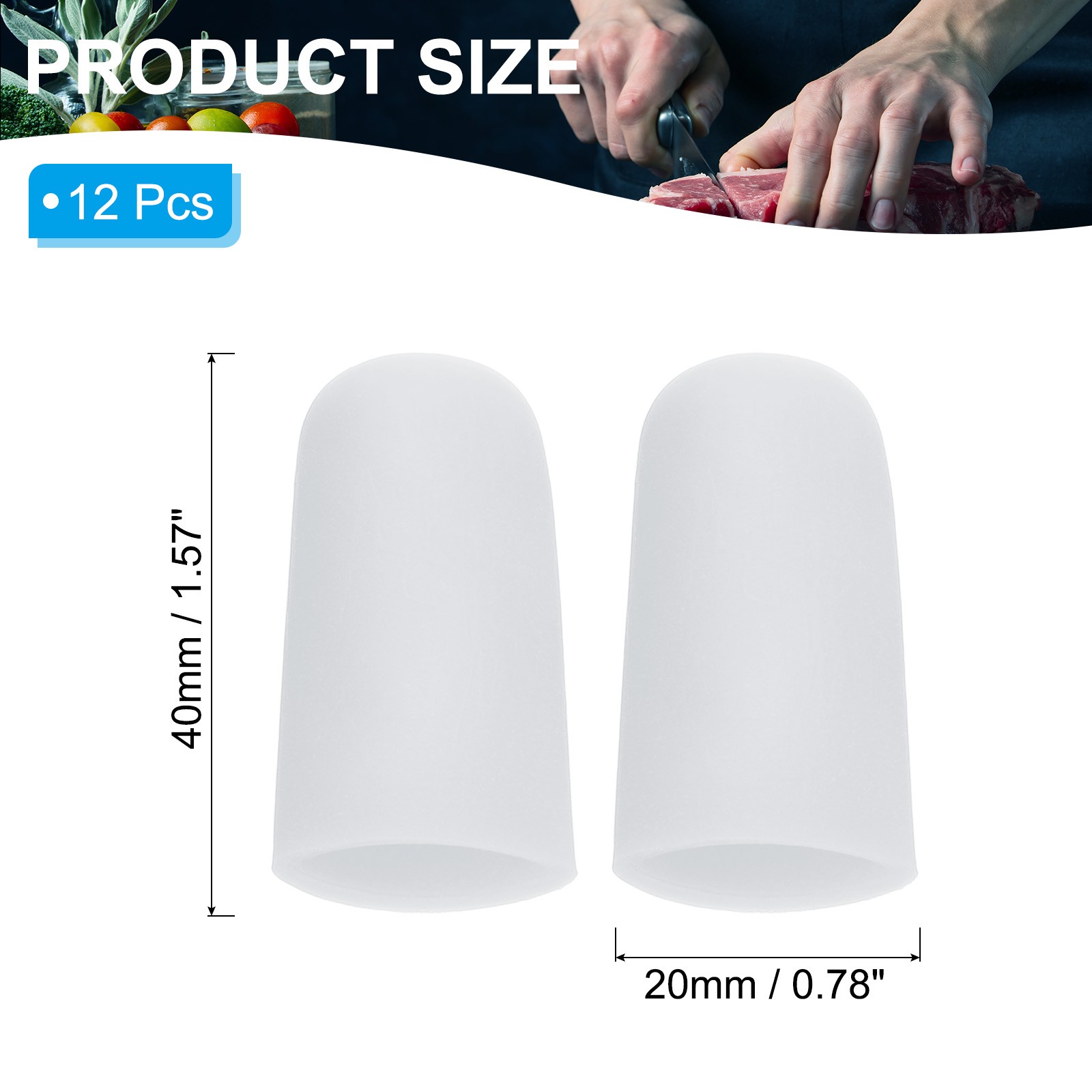 1.6″ Silicone Gel Finger Cots, 12 Pcs Fingertips Sleeve Protector, White