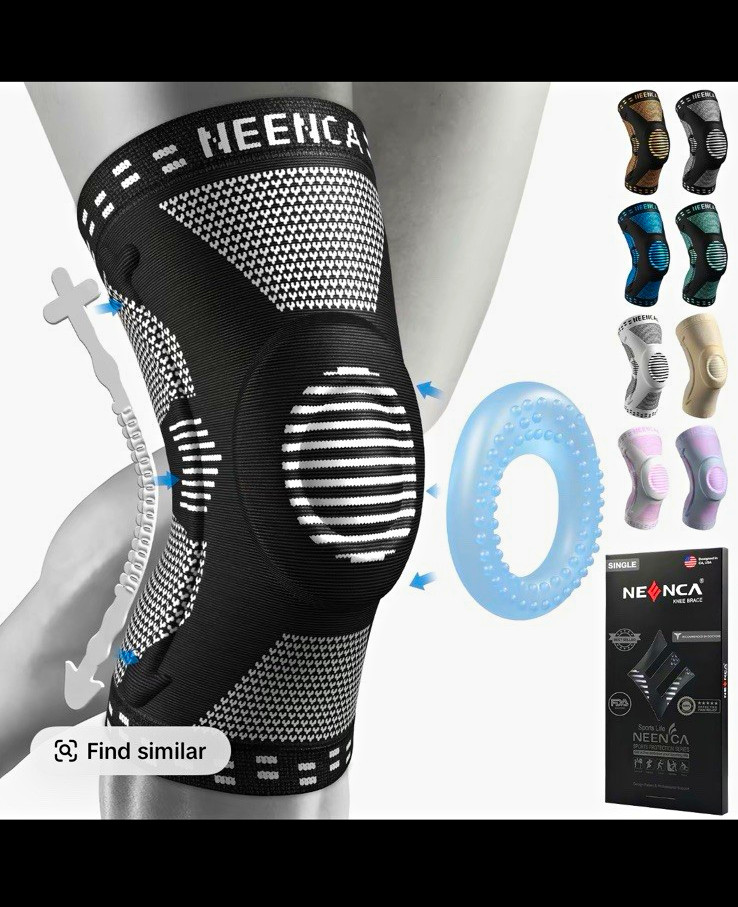 NEENCA Performance Knee Brace Sleeve w/ Gel Pad, Non-Slip, Black, Single