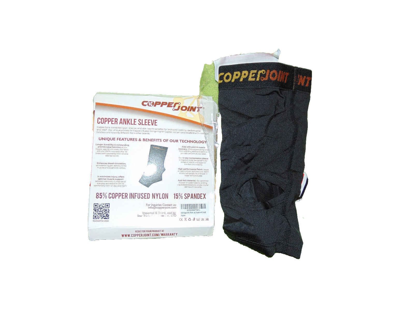 Copper Joint Ankle Sleeve Large Black Compression Support Brace Unisex