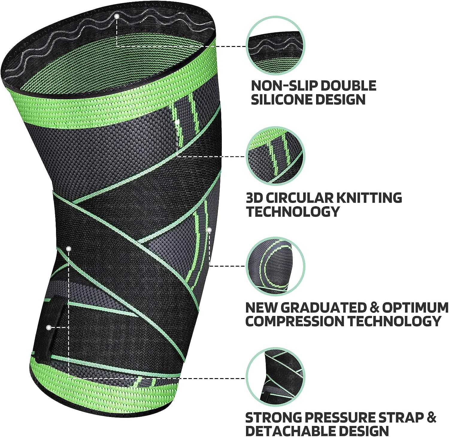 Knee Sleeve, Professional Knee Brace with Removable Adjustable Straps, Large