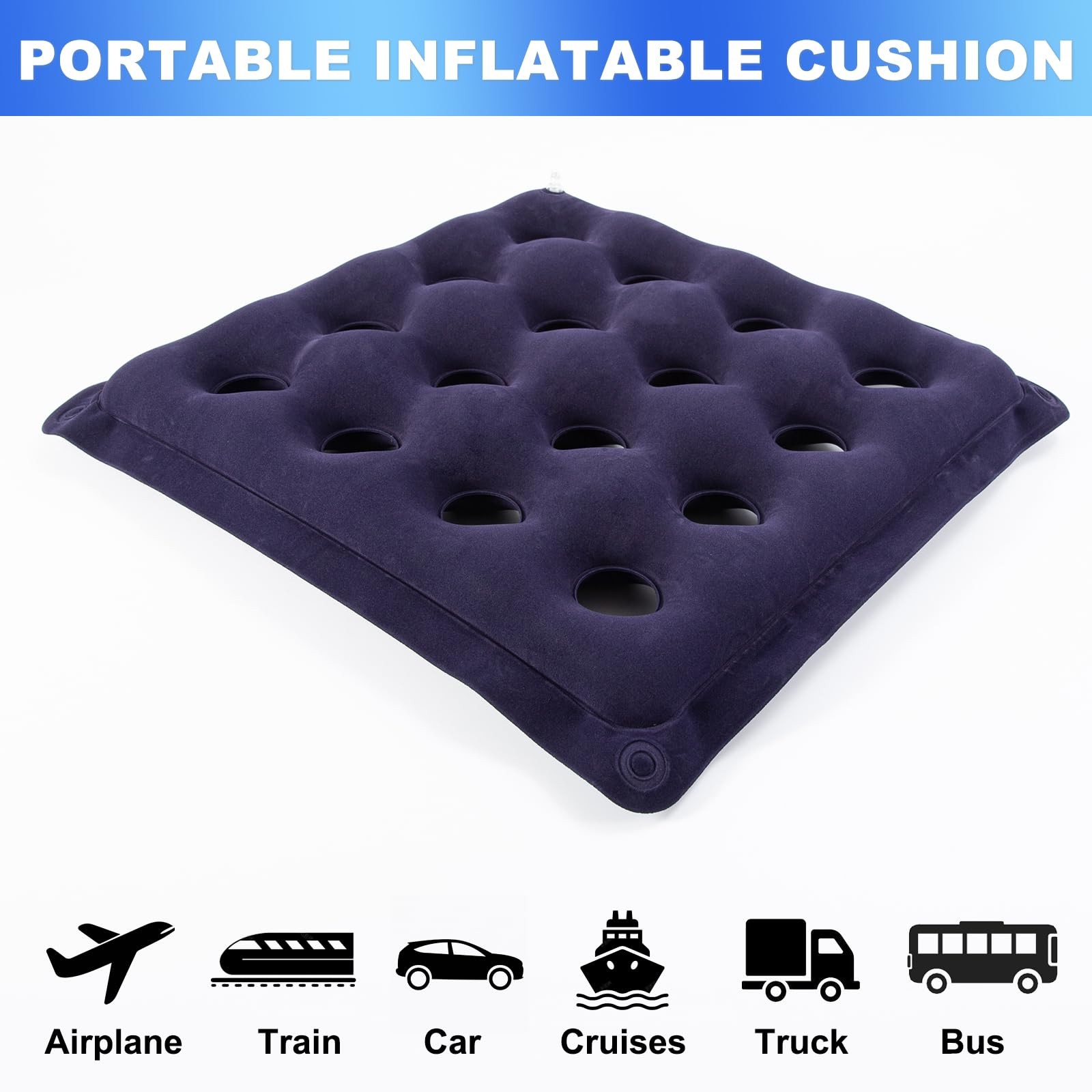 2-Pack Waffle Inflatable Seat Cushions with Pump, 18 Inch Beige Purple&beige