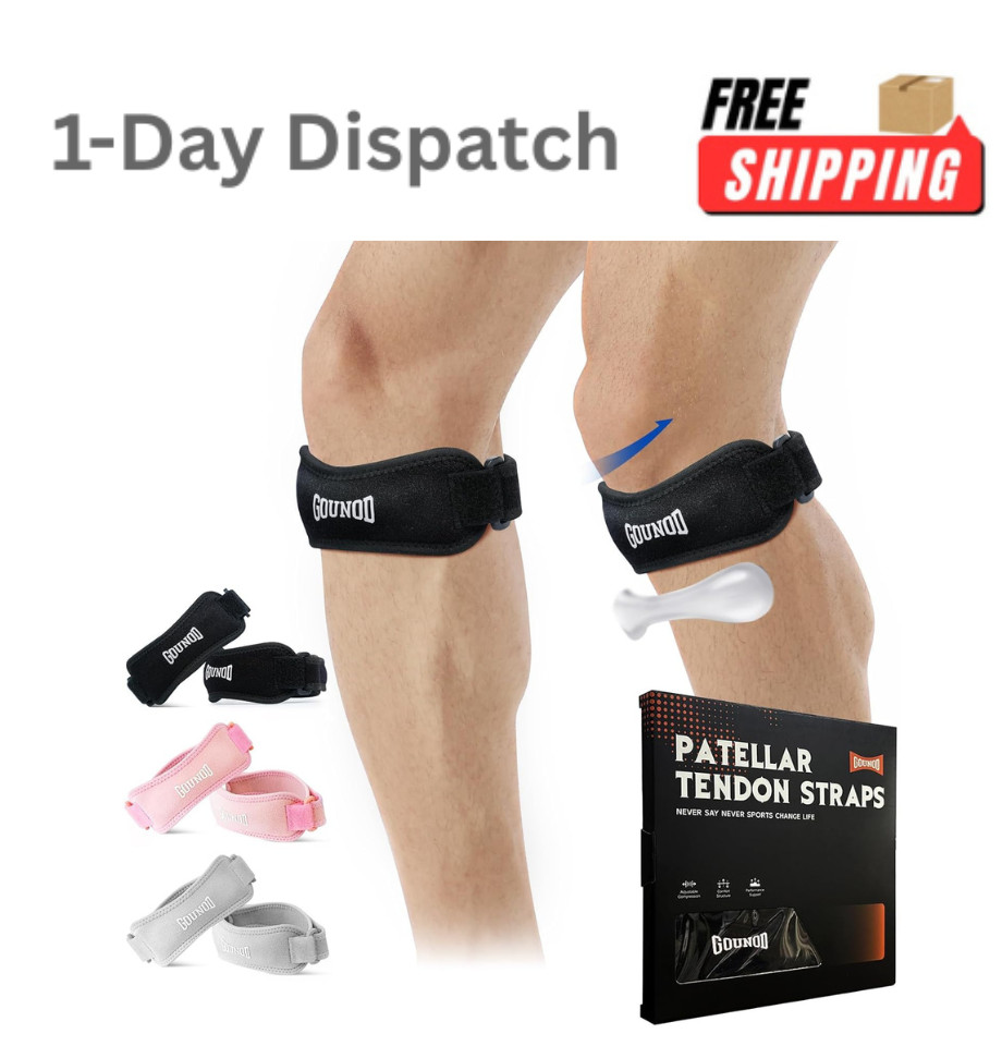 GOUNOD 2 Pack Patellar Tendon Support Strap Knee Strap for Pain Relief Black