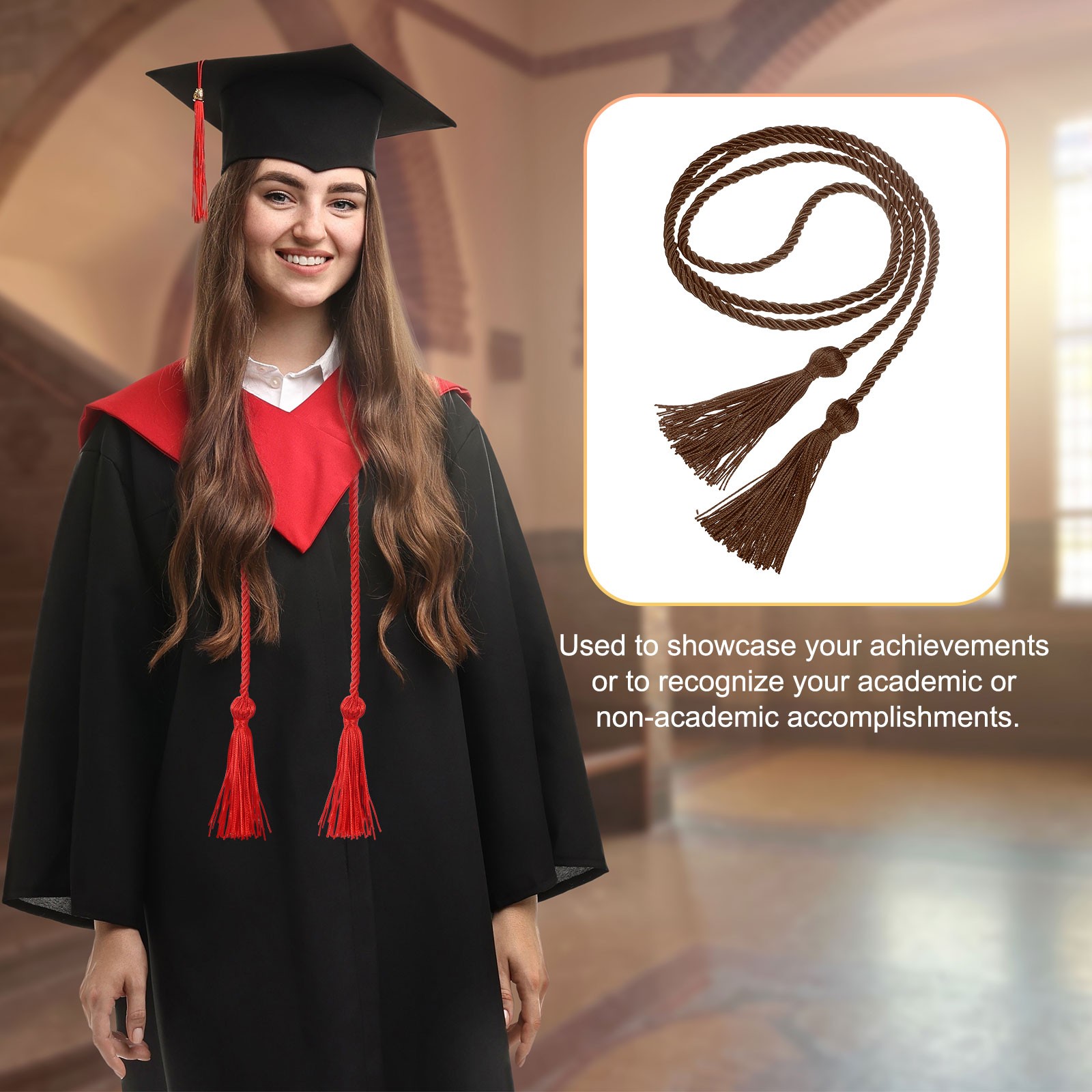 10 Pieces for 67 Inch Honorary Graduation Cords Polyester Brown Cords