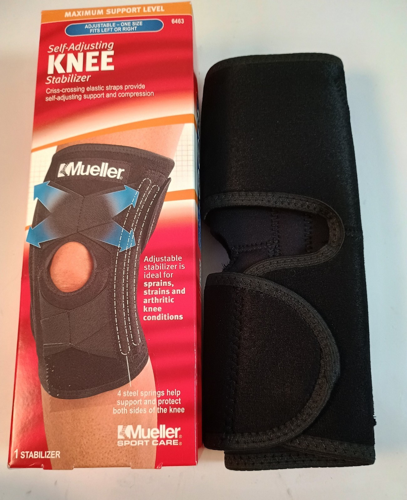 *NEW *Mueller Self Adjusting Knee Stabilizer *Black *One Size Max Support #6463