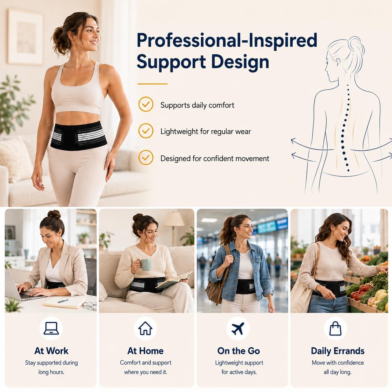 Lightweight Back Brace Lower Back Pain Adjustable Lumbar Support Belt Sciatica