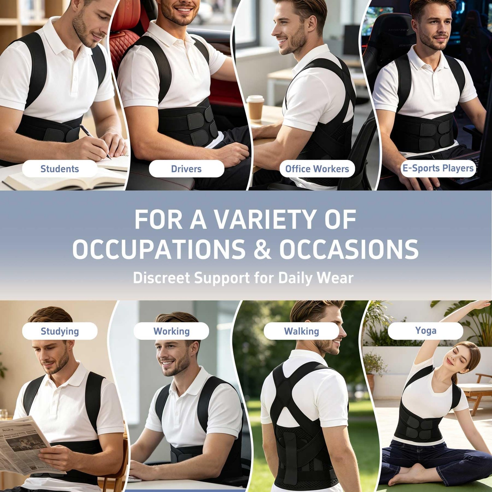 Ycctvar Back Brace Posture Corrector for Women and Men Upgraded Medium, Black
