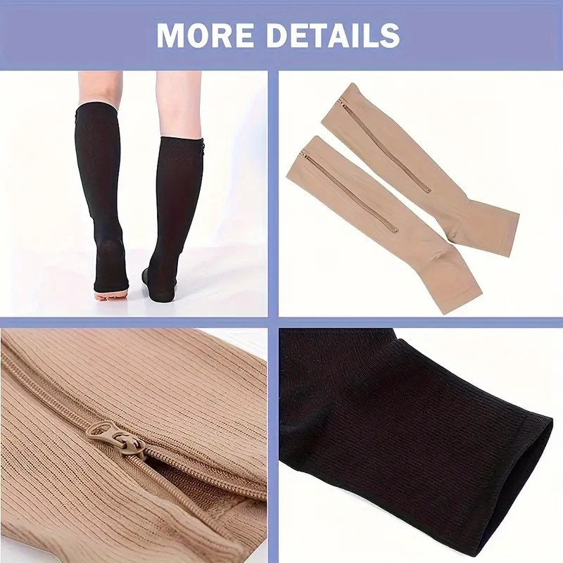 1/3Pair Zipper Compression Socks 15-20 mmHg for Varicose Vein Open Toe Sox Edema