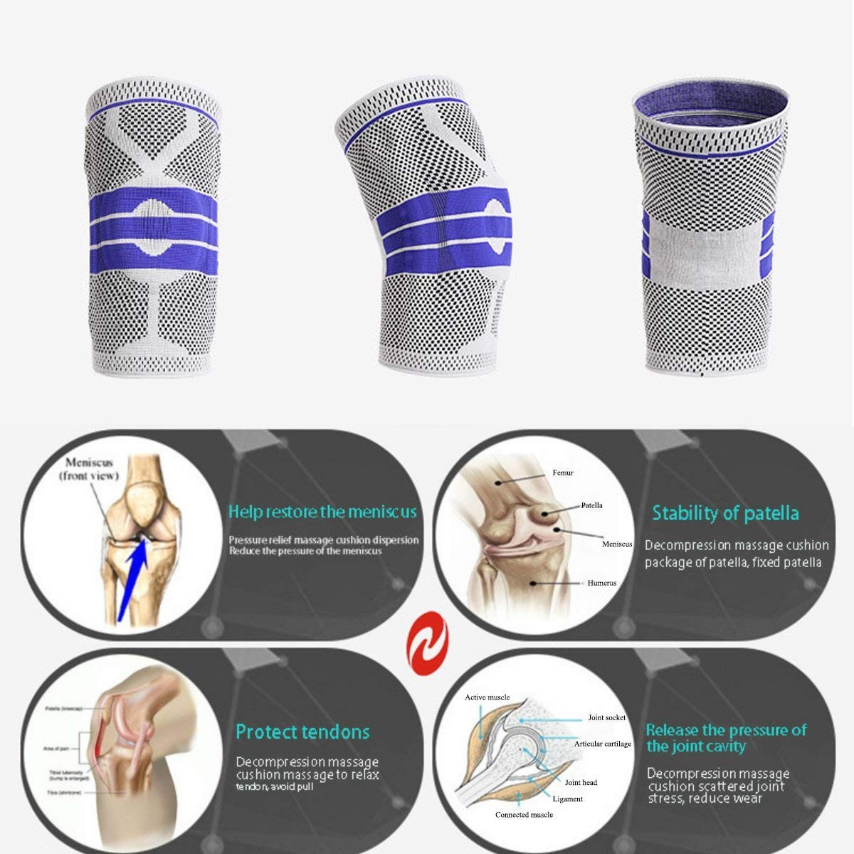 EOYEA Knee Brace Compression Sleeve for Knee Pain Wraps Patella Stabilizer with