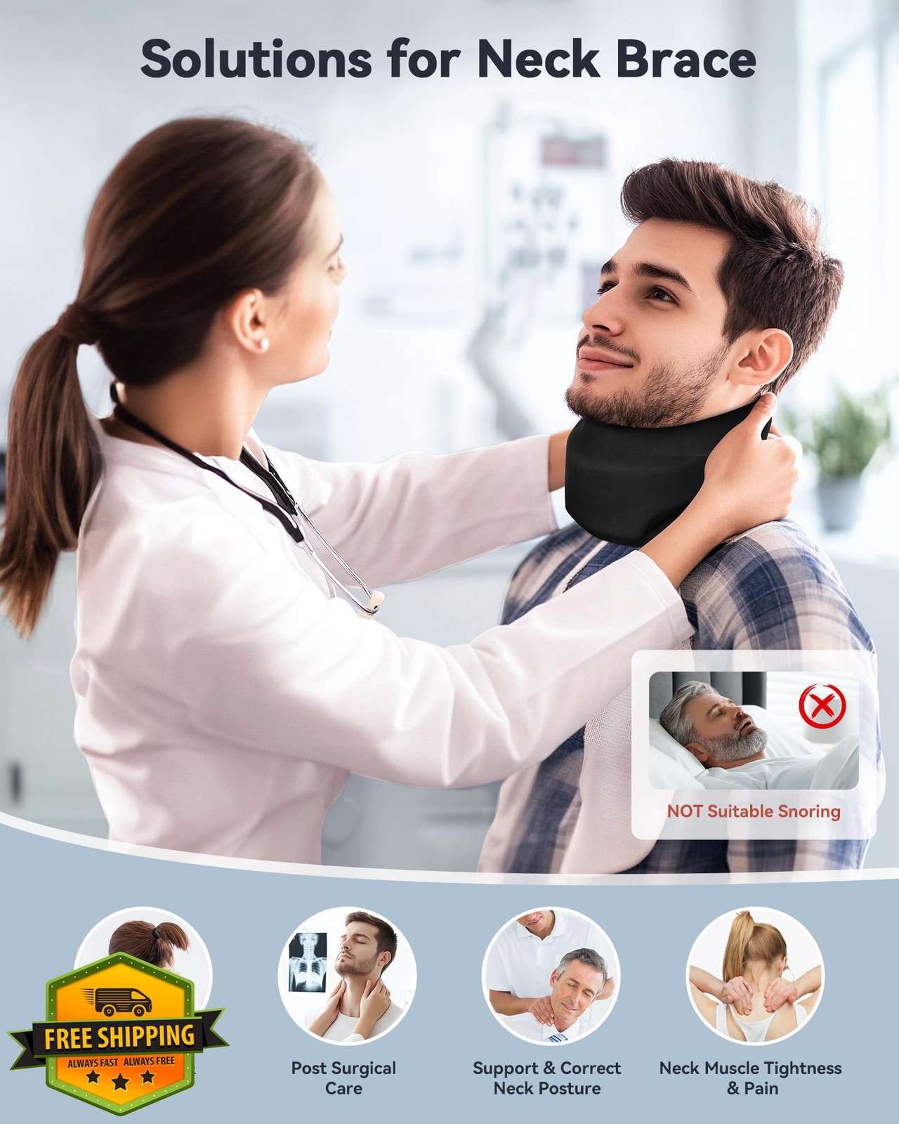 Qwnccet Neck Brace Cervical Collar – Neck Support Brace for Sleeping, Soft Fo…