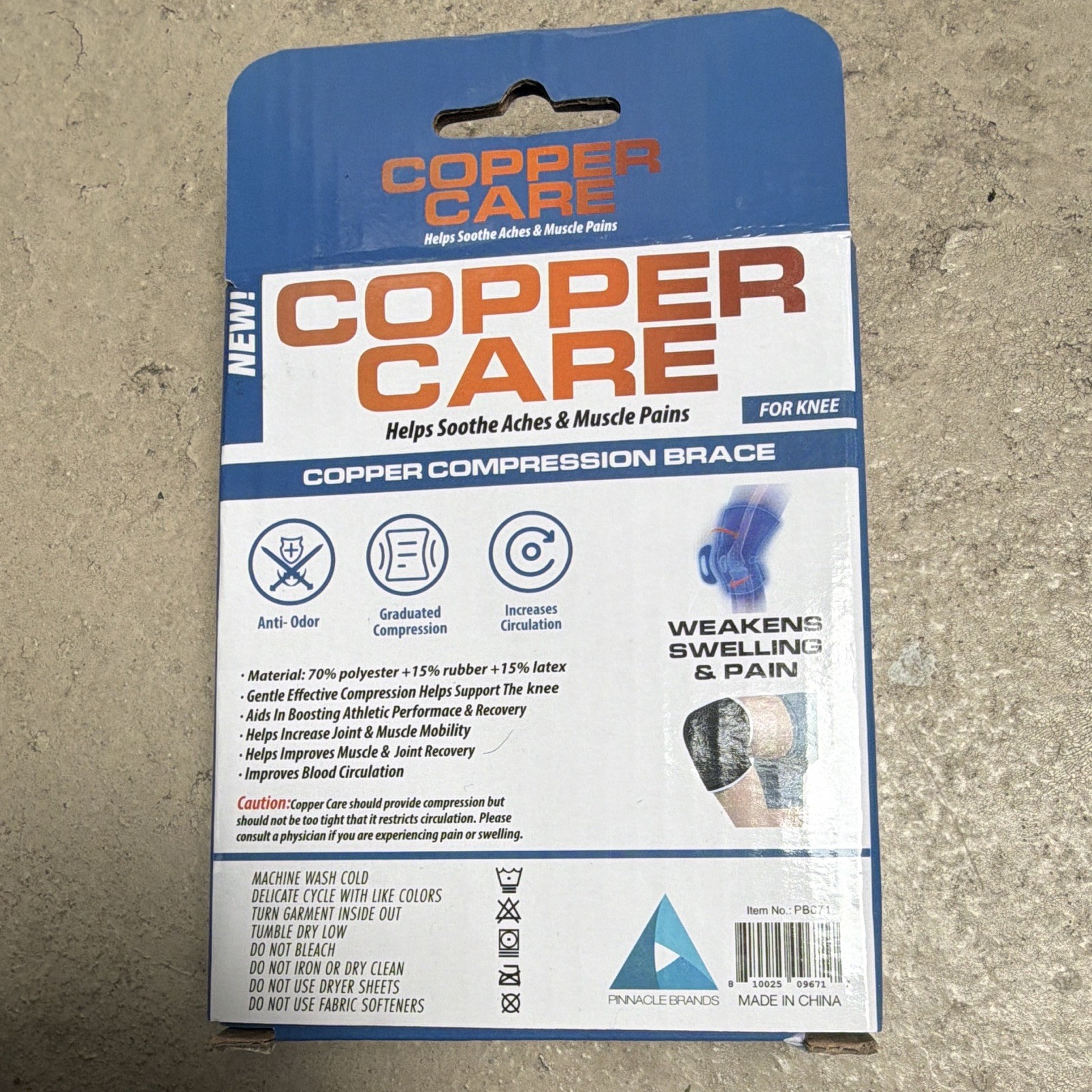 Copper Care Copper Compression Knee Brace, Black, One Size, Adult
