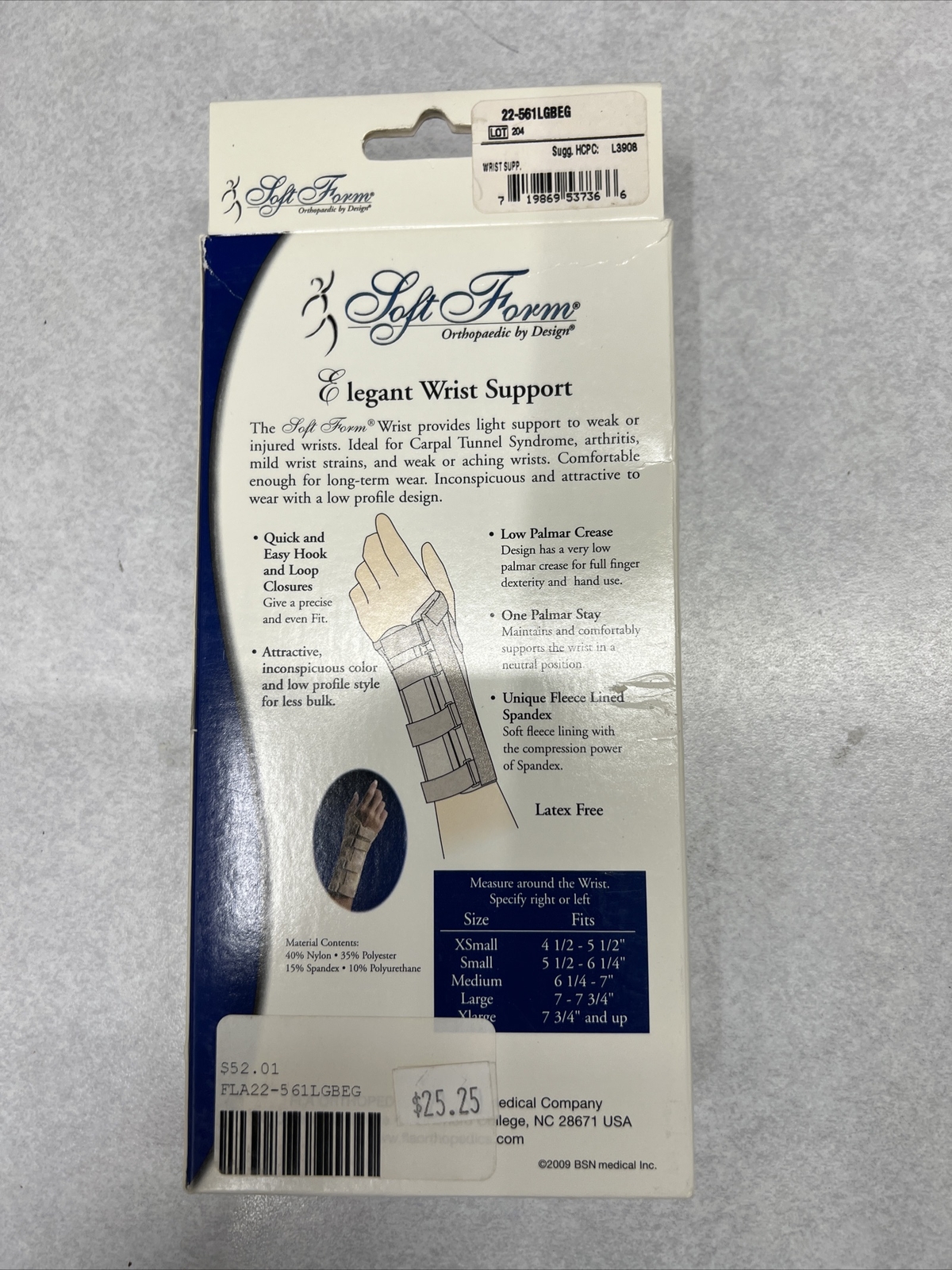 FLA Soft Form Elegant Wrist Support Beige Left Large