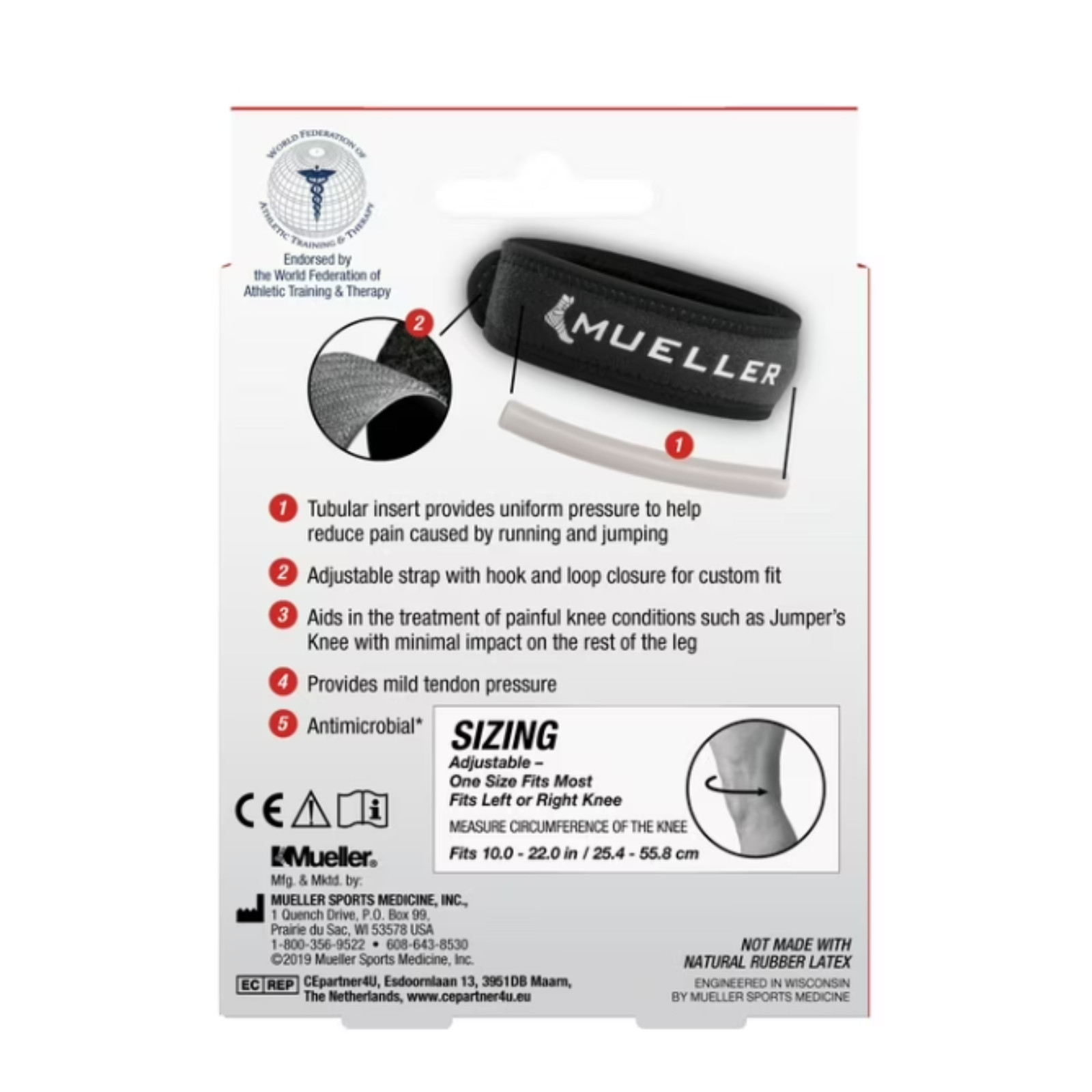 Mueller Jumper’s Knee Strap Adjustable Patella Support Brace Black One Size