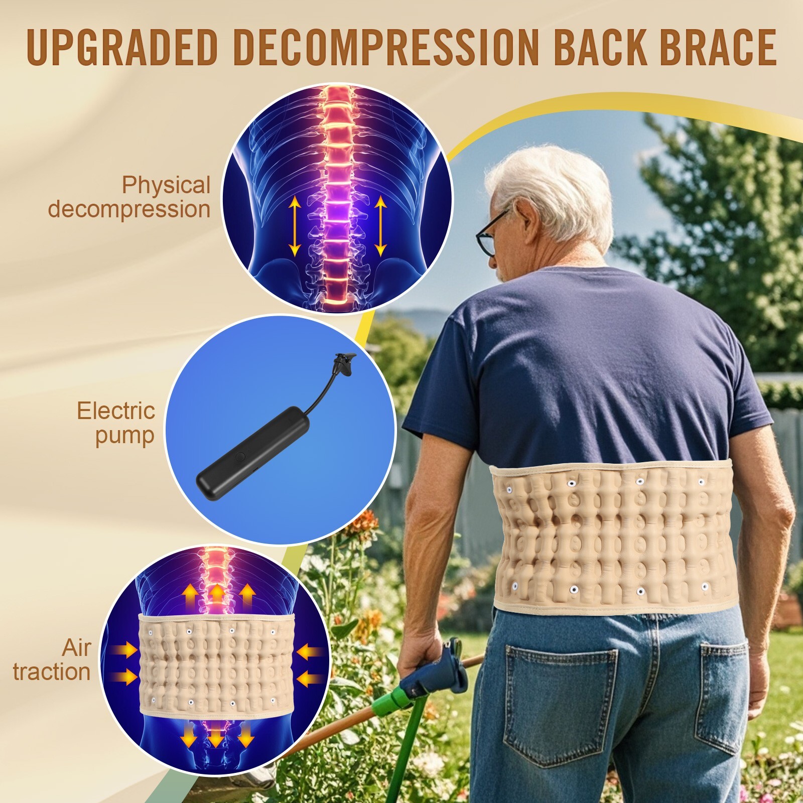 HONGJING Decompression Back Belt with Electric Pump for Lower Back Pain Relief