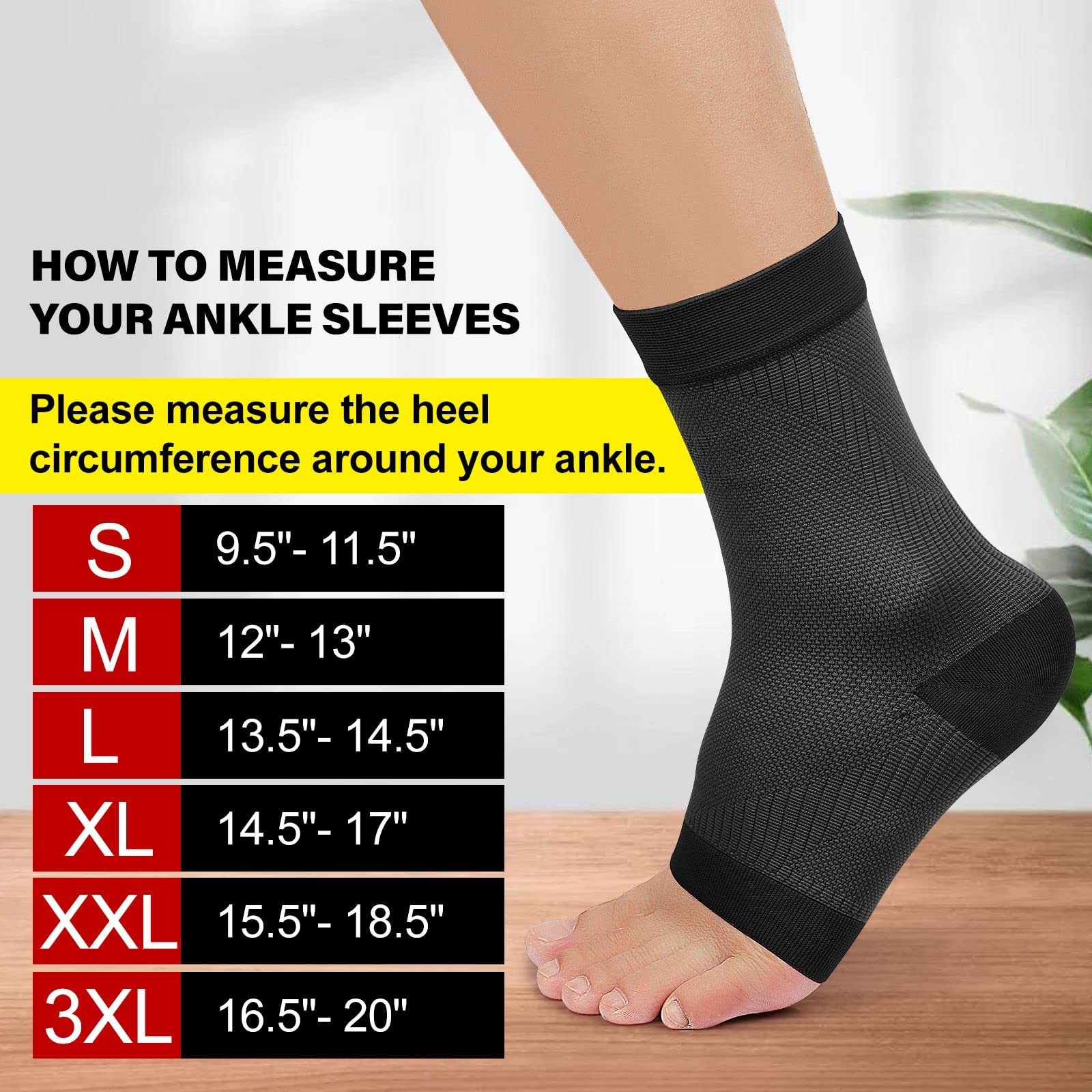 KEKING Ankle Brace Compression Support Sleeve for Women & Men 3X-Large, Black