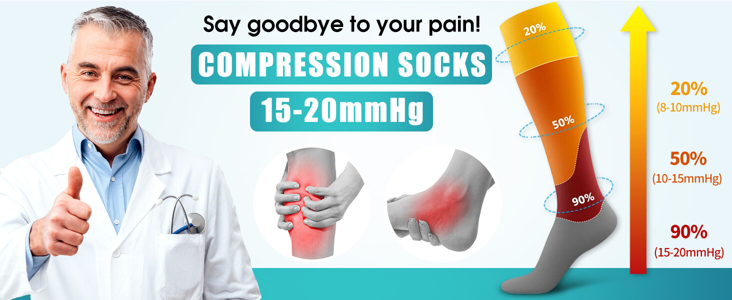 3 pairs men’s women’s medical compression stockings with a thickness of20-30mmHg
