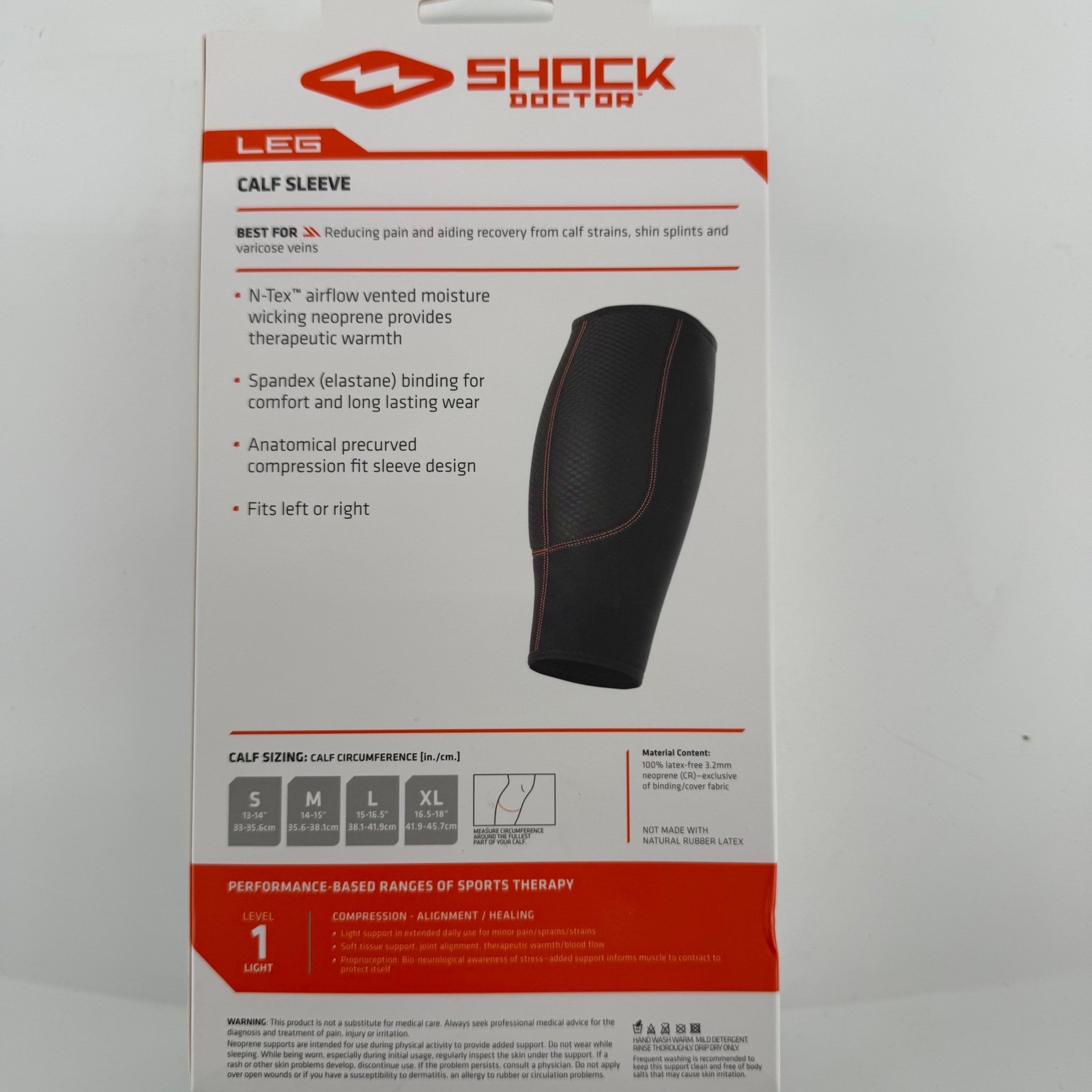 Shock Doctor Leg Level 1 Calf Sleeve Black Med Compression Shin Splint Support