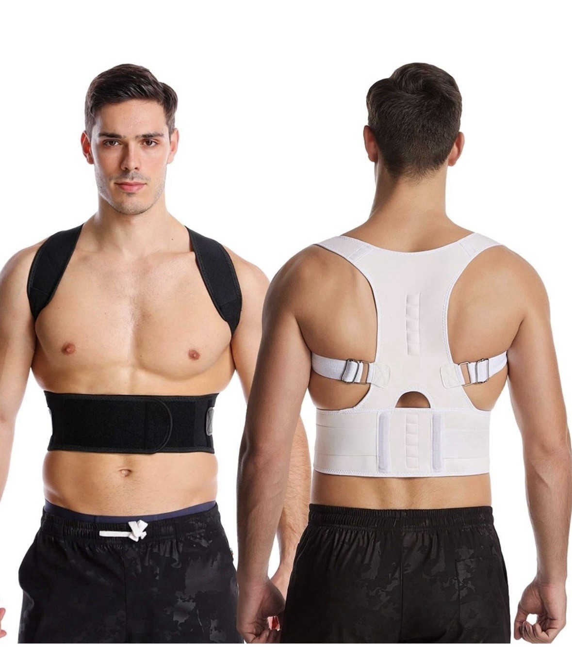 Adjustable Magnetic Shoulder Back Brace Posture Corrector Lumbar Support XLWhite