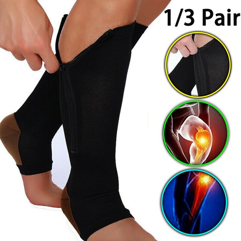 3-Pair Zipper Compression Socks for Men/Women 20-30mmHg with Open Toe Knee High