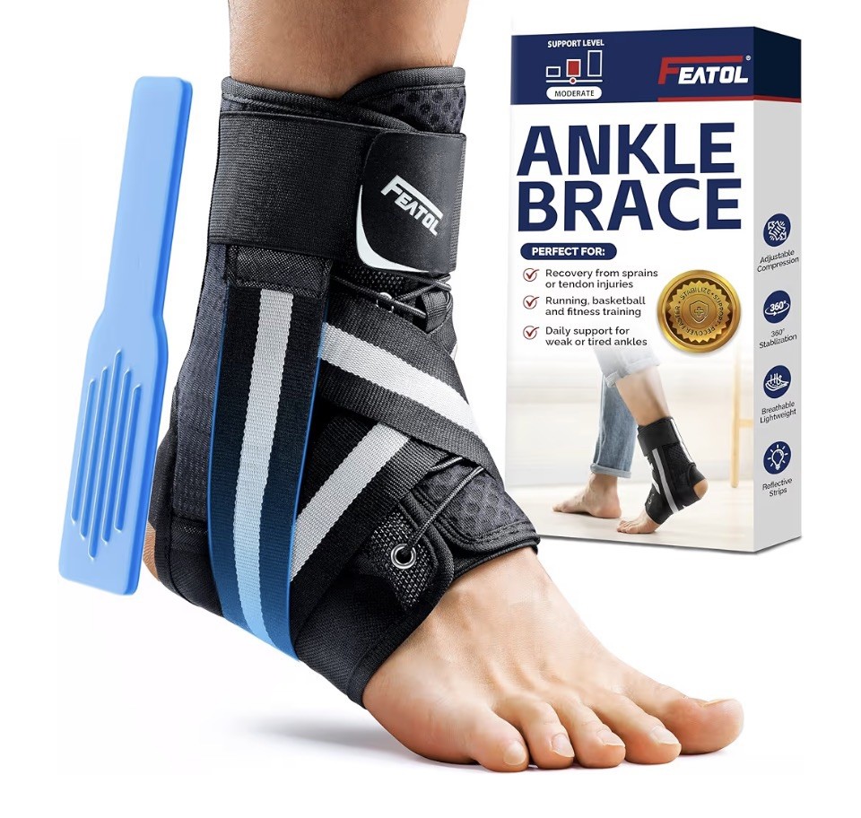 FEATOL Ankle Brace for Sprained Ankle Adjustable Men/Women size M