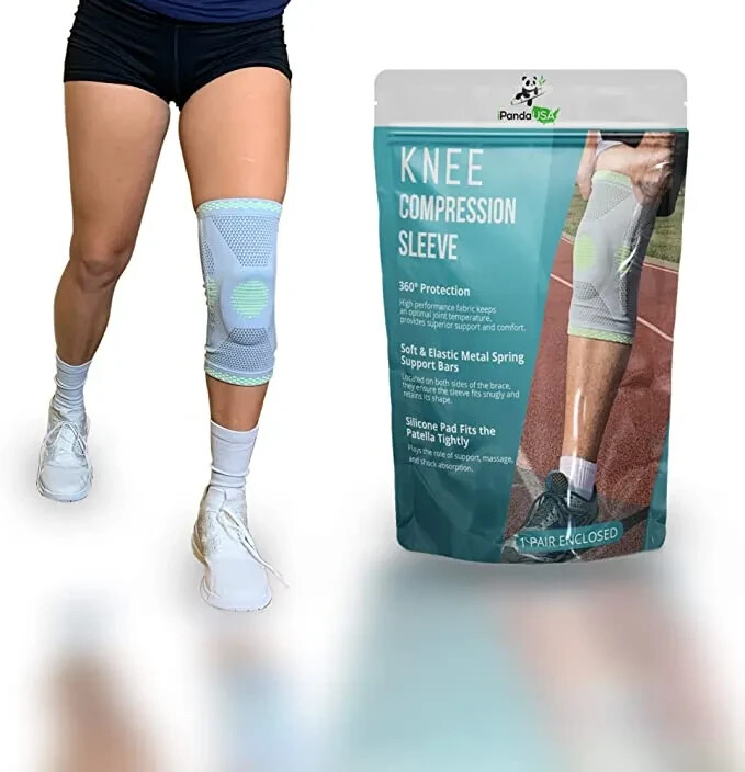 2 Knee Sleeve L Compression Brace Support Joint Silicon Pad Pain Relief NEW