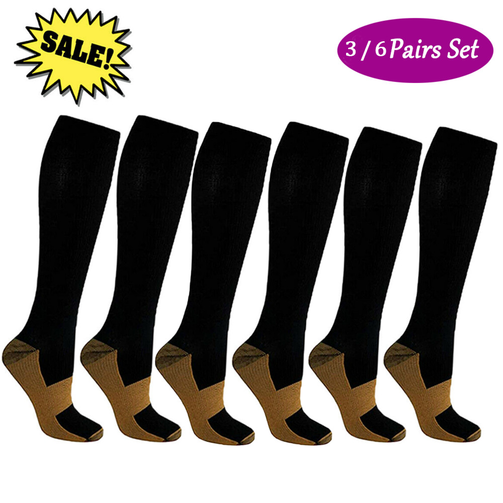 6 Pair Copper Compression Socks Over The Calf Regulation Ultra-Fit Support Socks
