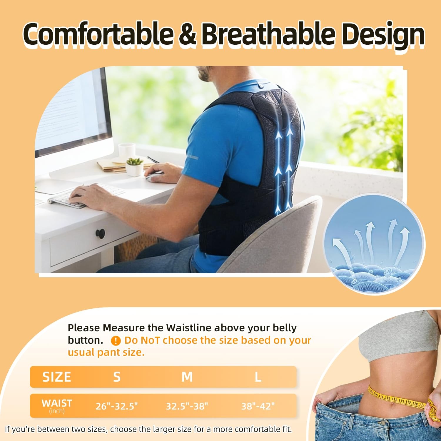 BIHEVN Posture Corrector Back Brace for Men and Women, Small, Black