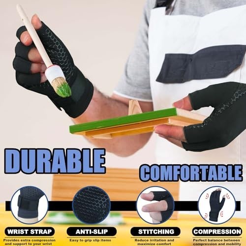 Copper Arthritis Compression Gloves with Adjustable Strap, Fingerless, S/M
