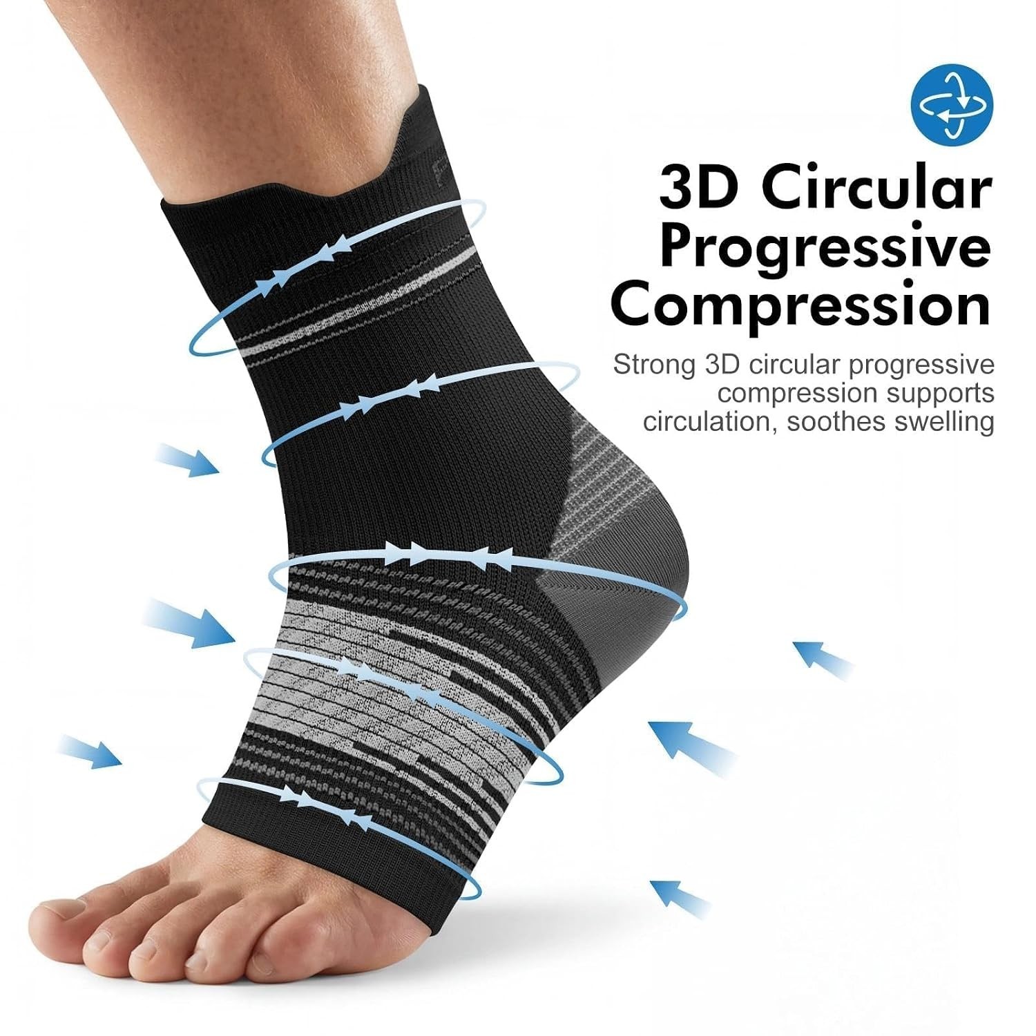 6 Pairs XL Black Plantar Fasciitis Sock Compression Foot Sleeves with Arch