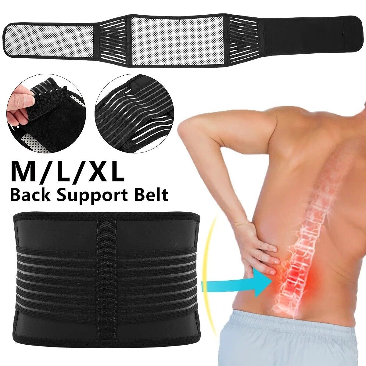 Magnetic Back Support Belt Brace Self Heating Lumbar Lower Waist Pain Relief DM
