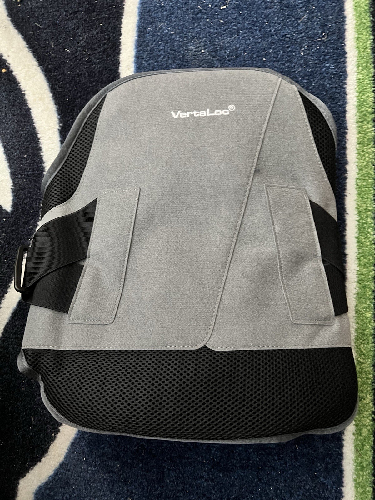 VertaLoc Back Brace Adjustable Mesh Fabric Gray Black 16 in Orthopedic Support