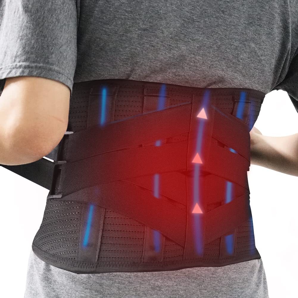 Heated Lower Back Brace for Back Pain, Back Support Belt with Heat & Metal Stays