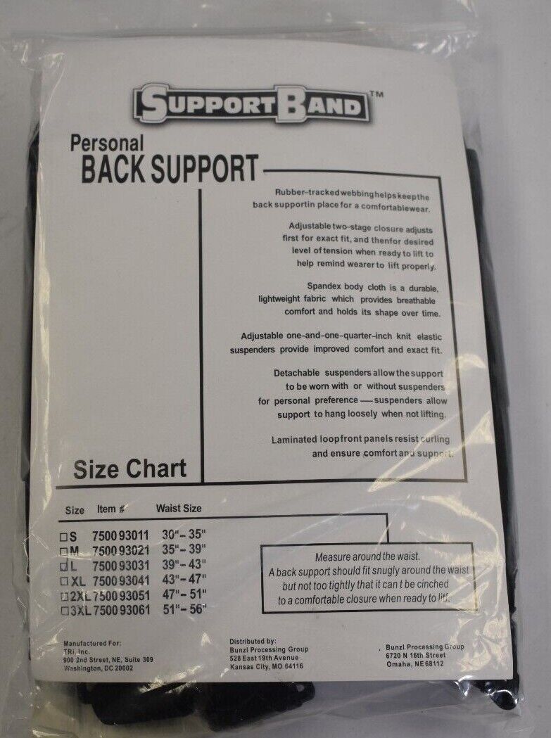 Bunzl SupportBand Personal Back Support 30″ to 35″ Large 750093031 Black