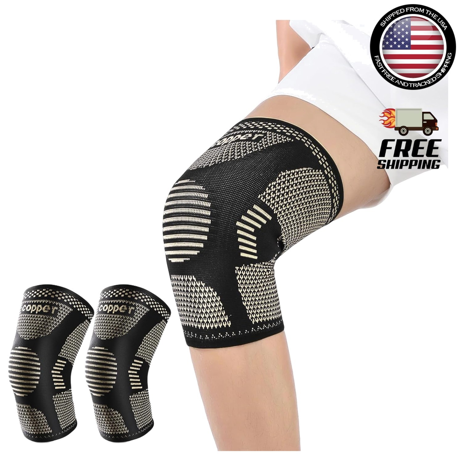 2 PCS Compression Knee Brace for Men, Women, Copper Compress Sleeve Top Quality