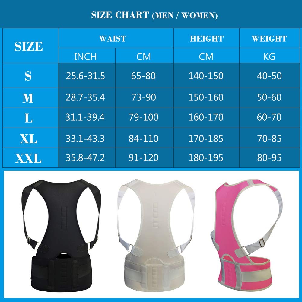 Thoracic Back Brace Posture Corrector Magnetic Support Belt Black X-Large