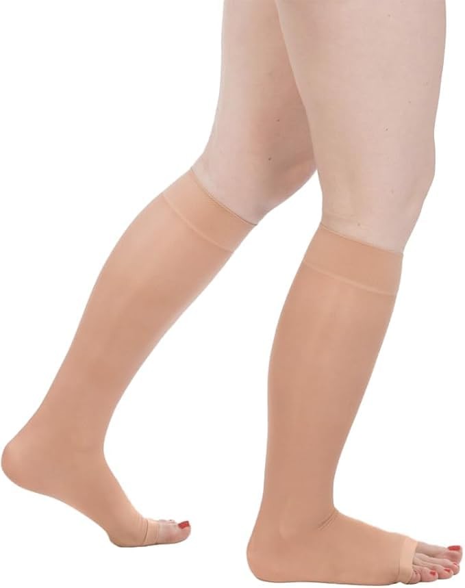 Women’s Sheer Open Toe Knee High Compression Stockings 8-15 mmHg