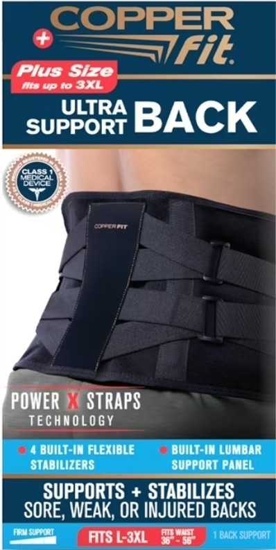 Lower Back Brace For Lumbar Ultra Back Support Copper Fit Plus Size (L to 3XL)