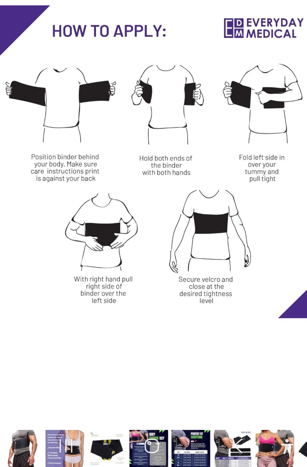 Everyday Medical Adjustable Rib Support Belt, Compression, Black, 6 in