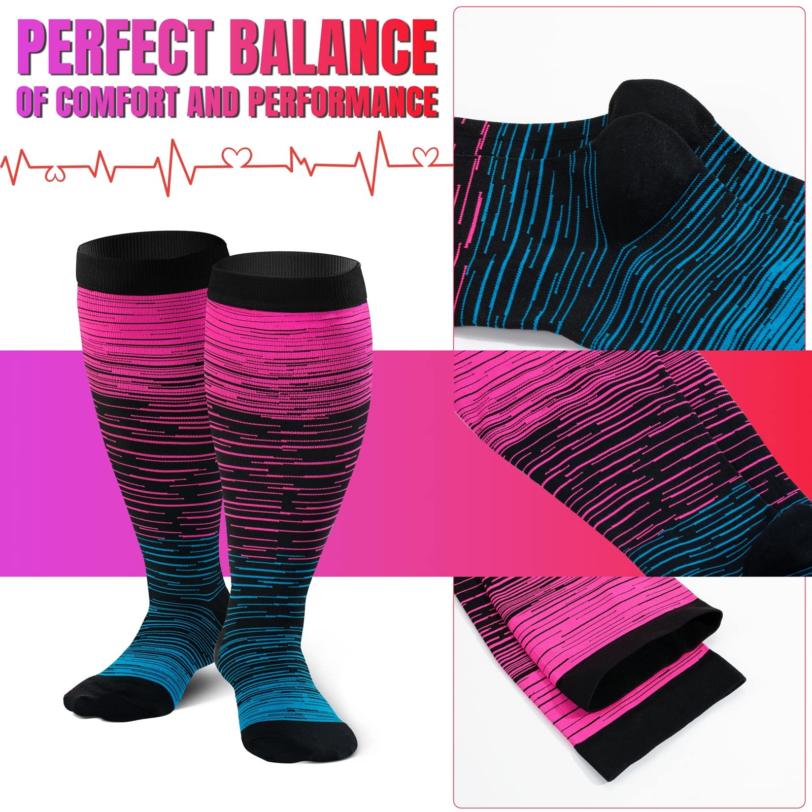3 Pairs Plus Size Compression Socks Extra Wide Calf Women Men 2030mmHg